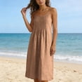 thumbnail image 4 of Women's Cotton Adjustable Spaghetti Strap Cami Dress Pleated Front Casual Sleeveless Solid Color Midi Dress Khaki XXXL(XXXL), 4 of 9