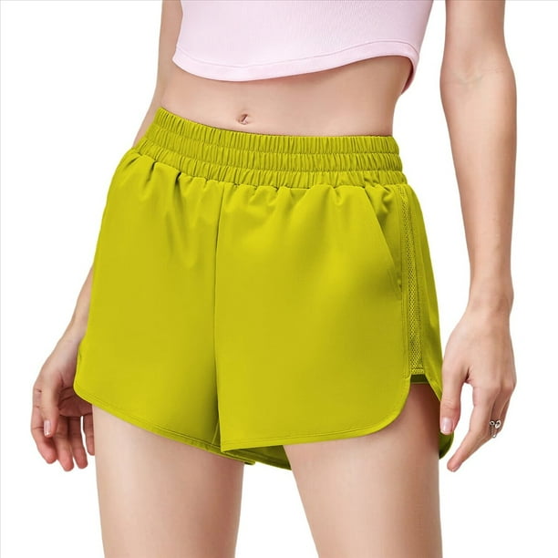 Pantalones de Yoga de Cintura Alta, Transpirables, para Exteriores, para Correr, Estilo Corto, Amarillo Verde, Talla XXL