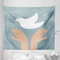 thumbnail image 1 of Hippie Tapestry, Dove of Peace Flying Above Hands for World Peace Theme Vintage Style, Fabric Wall Hanging Decor for Bedroom Living Room Dorm, 5 Sizes, Slate Blue White and Tan, by Ambesonne, 1 of 1
