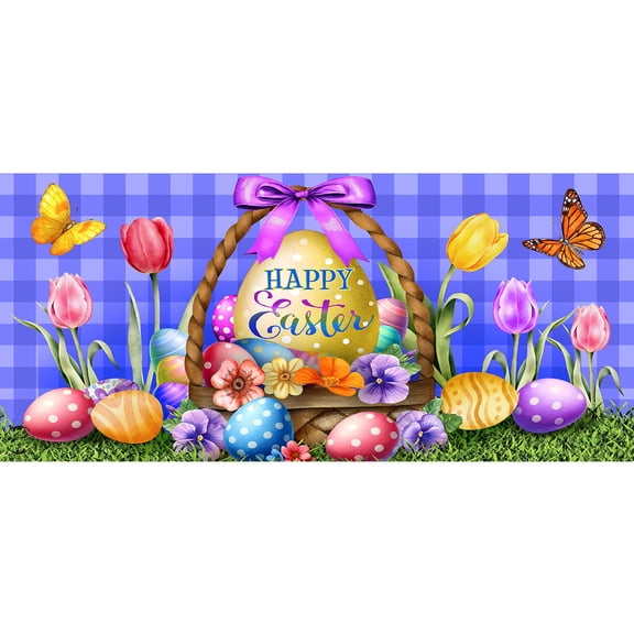 Briarwood Lane Happy Easter Egg Basket Mini Mat 22x10 Indoor Outdoor For Easter Doormat