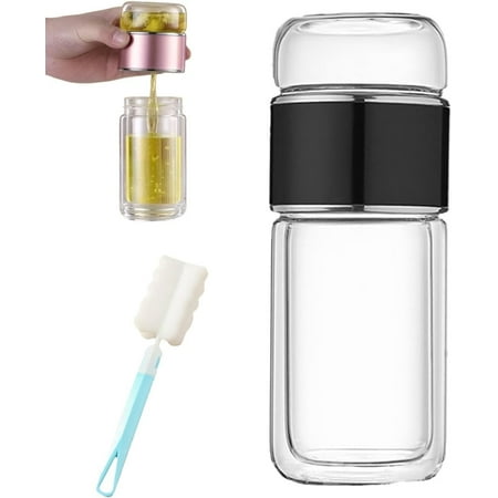 

Infusifie Tea Infuser 9.5oz/12oz/14.5oz Double Layer Insulation Glass Tea Infuser Light Portable Travel Tea Maker with Tea Filter Office Home Leakproof Stainless Drinking Cup (Black 14.5 oz)