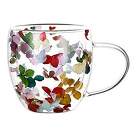 

EZLIFE Dry Flowers Double Wall Glass Cup With Handle Heat Tea Coffee Mug Resistant B6K9