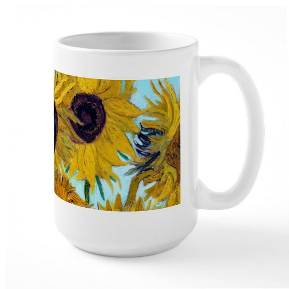 CafePress - Van Gogh Sunflowers Large Mug - 15 oz Ceramic Large White Novelty Mug