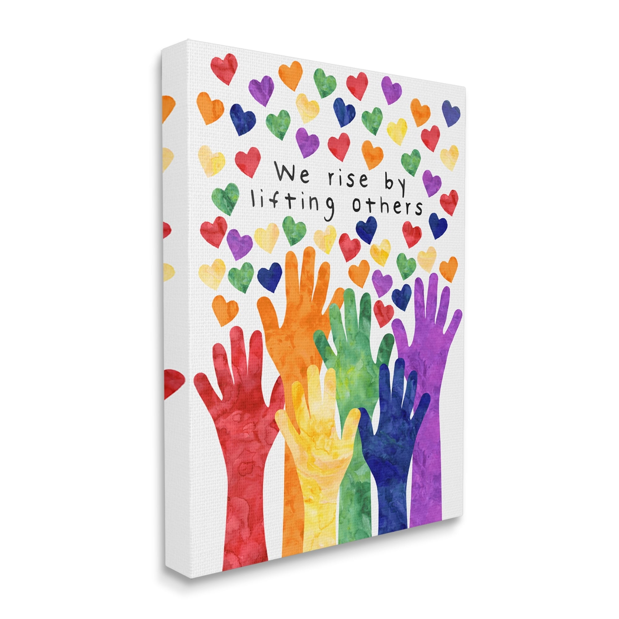 Stupell Industries We Rise By Lifting Others Rainbow Hand Hearts Graphic Art Gallery-Wrapped Canvas Print Wall Art, 24x30, by Erica Billups