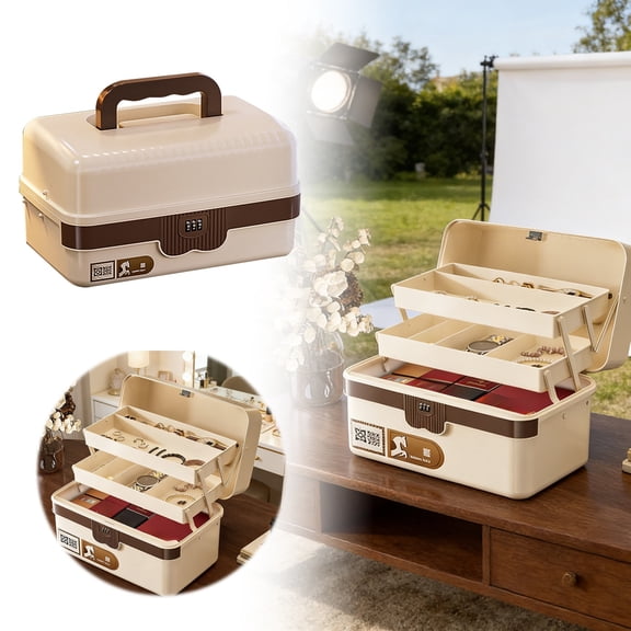 Novamily 3-Layer Multipurpose Craft Organizers and Storage with Dividers, Portable Tackle Box, Folding Art & Craft Case for Medicine, Tool, Sewing Organizer (Beige)