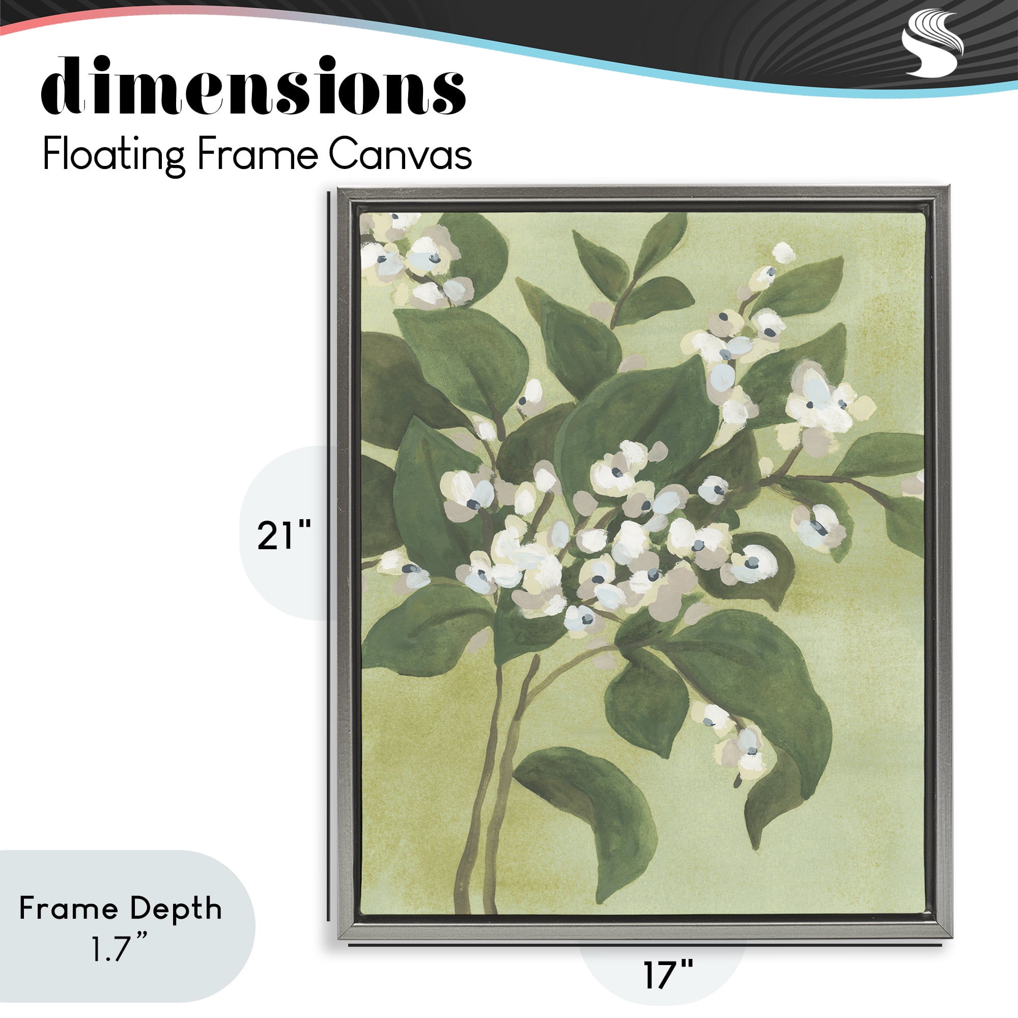 Stupell Industries Verdant Branch Blossoms Gray Framed Floater Canvas Wall Art, design by June Erica Vess