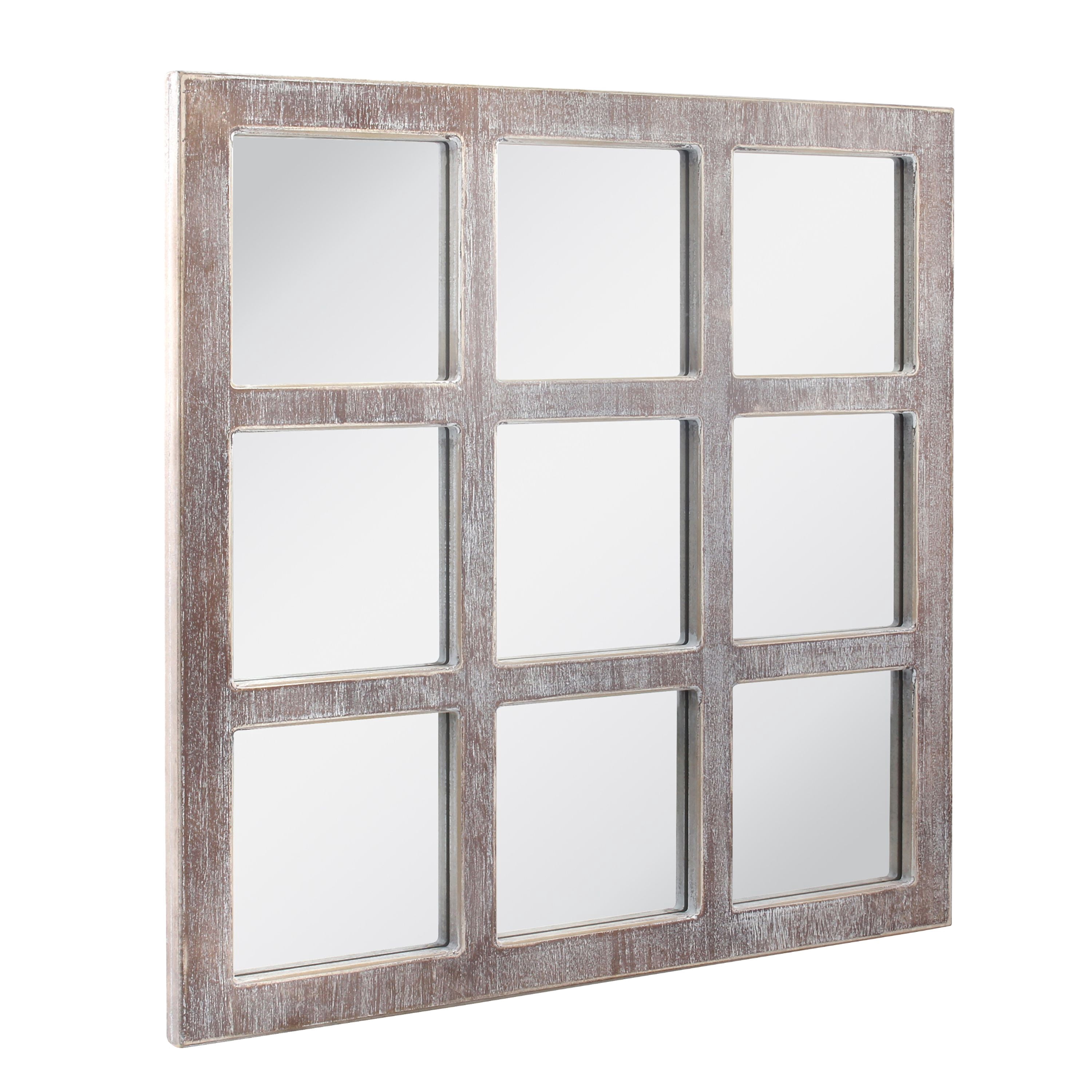Stonebriar 23.5" x 23.5" Brown Farmhouse 9-Panel Window Pane Wall Mirror