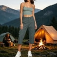 thumbnail image 6 of Womens Straight Leg Capri Cargo Pants High Waisted Button Closure Cropped Trousers with Pockets Casual Work Hiking Pants Dark Gray, 6 of 7