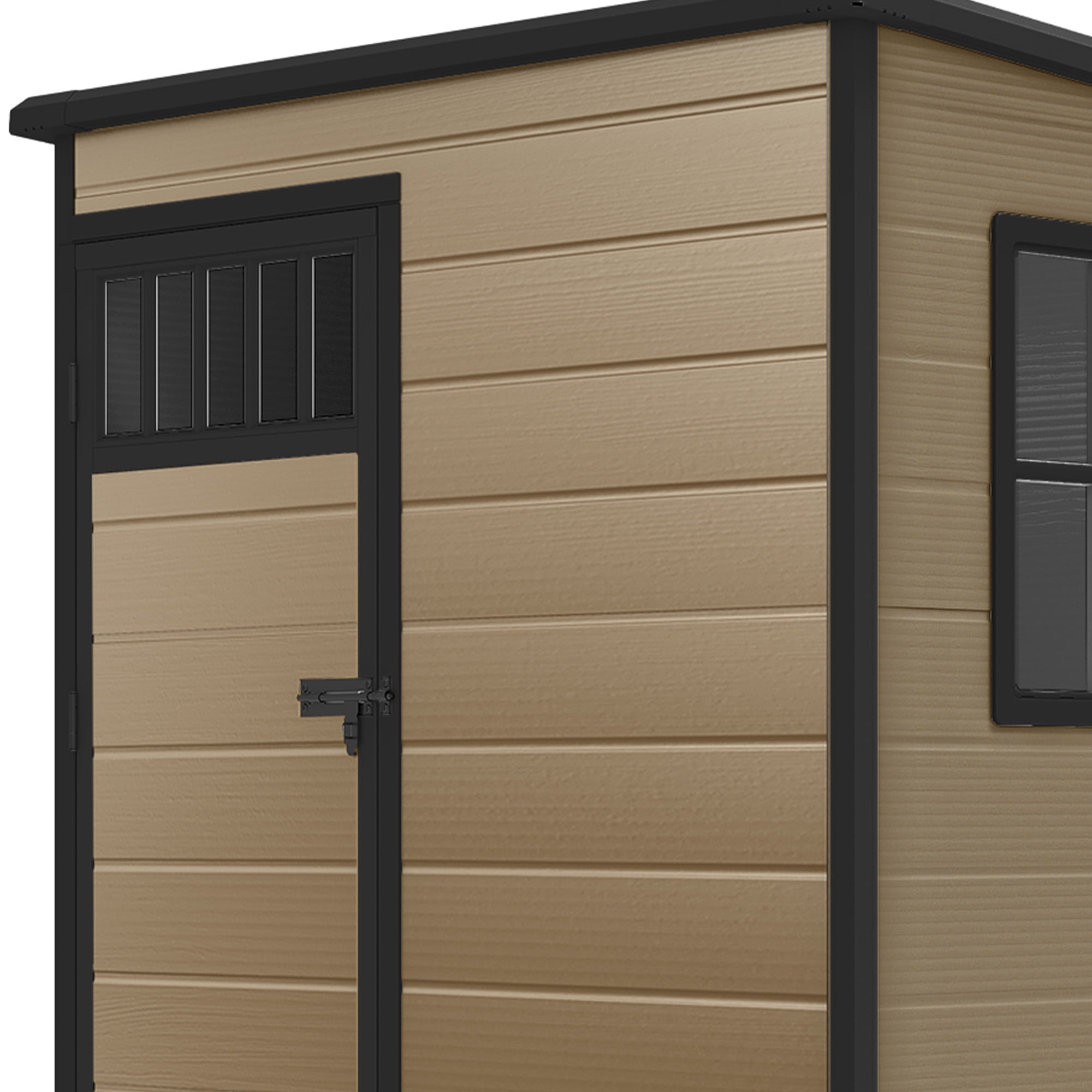 Dextrus 5x3FT Outdoor Storage Shed with Windows, Floor, Lockable Doors, Waterproof Plastic, Brown