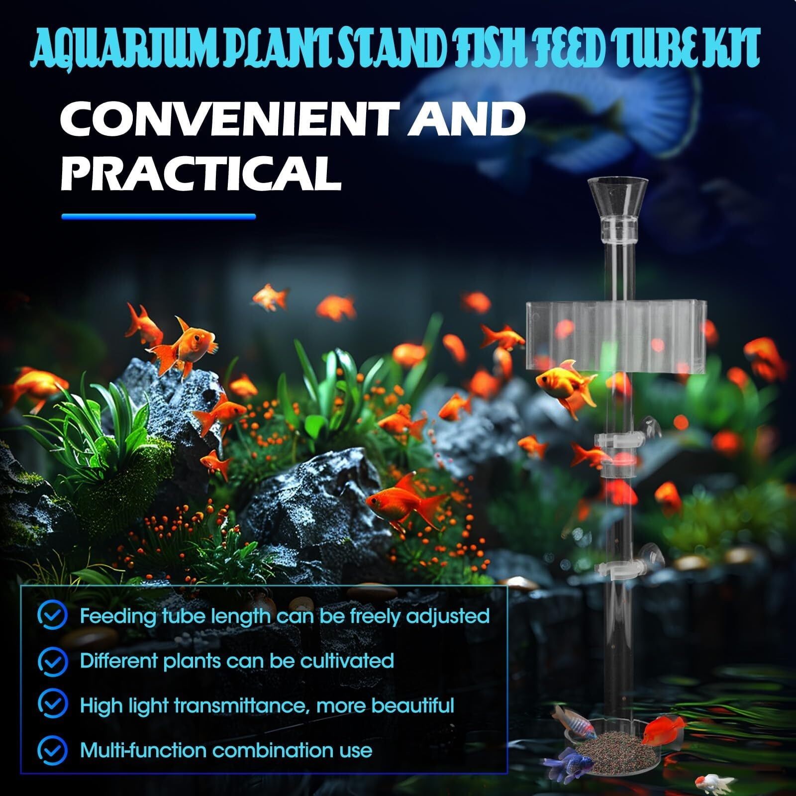 2PC 7 Holes Upgraded Aquarium Plant Holder, Aquatic Plant Cup for Tank, Fish Tank Plant Holder with Long Hook, Aquarium Feeder for Aquascape Decorations on Top of Tank (Transparent-2PC)