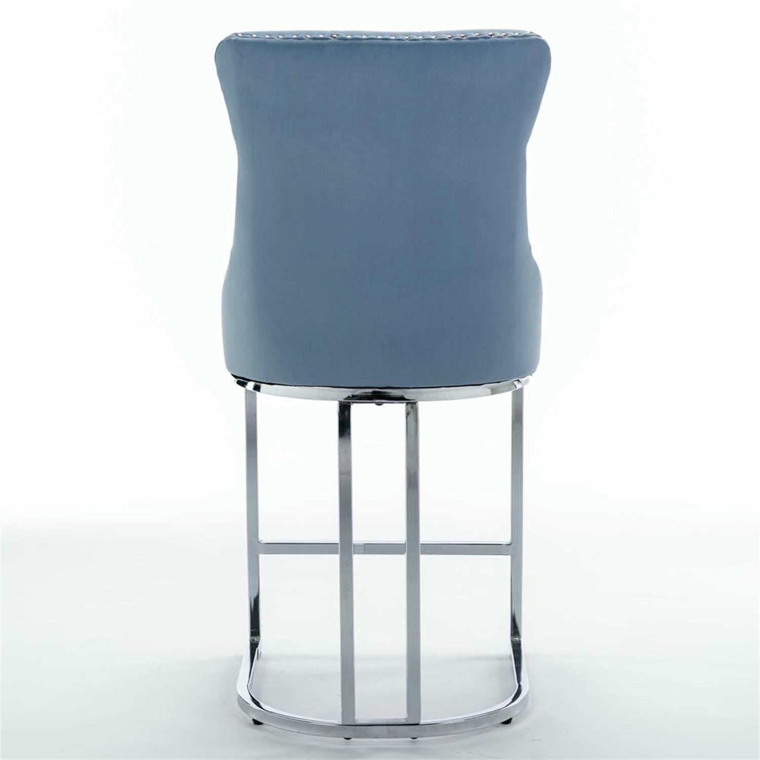 Demi Bonn 39" Counter Height Bar Stools Set of 2, Velvet Barstools with Button Backrest, Kitchen Island Countertop Chairs for Dining Room, Blue