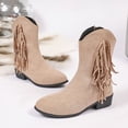 thumbnail image 4 of WRKEKC Womens Boots Warm Wide Width Fall Winter Vintage Fringe Suede Side Zipper Chunky Heel Mid Calf Boots, 4 of 9