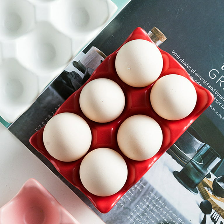 Bealuffe Ceramic Egg Holder Egg Tray Porcelain Fresh Egg Holder for Fridge  Countertop Kitchen Storage Half Dozen 6 Cups