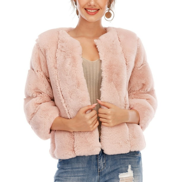 Plus size pink hot sale faux fur coat