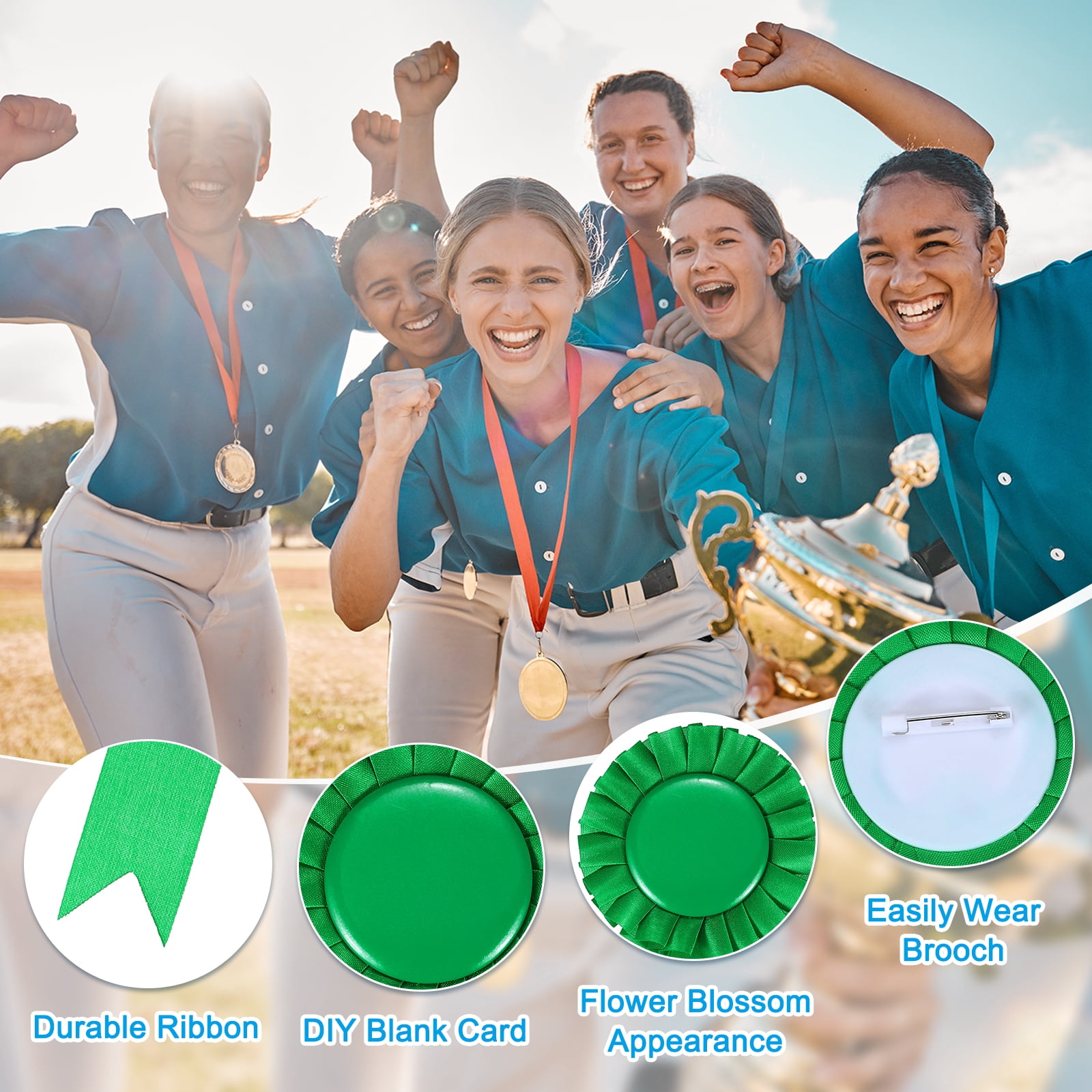 Uxcell 24 Pcs Award Ribbons 1st, 2nd, 3rd Place Winner Rose Bow Ribbon Prize, Green