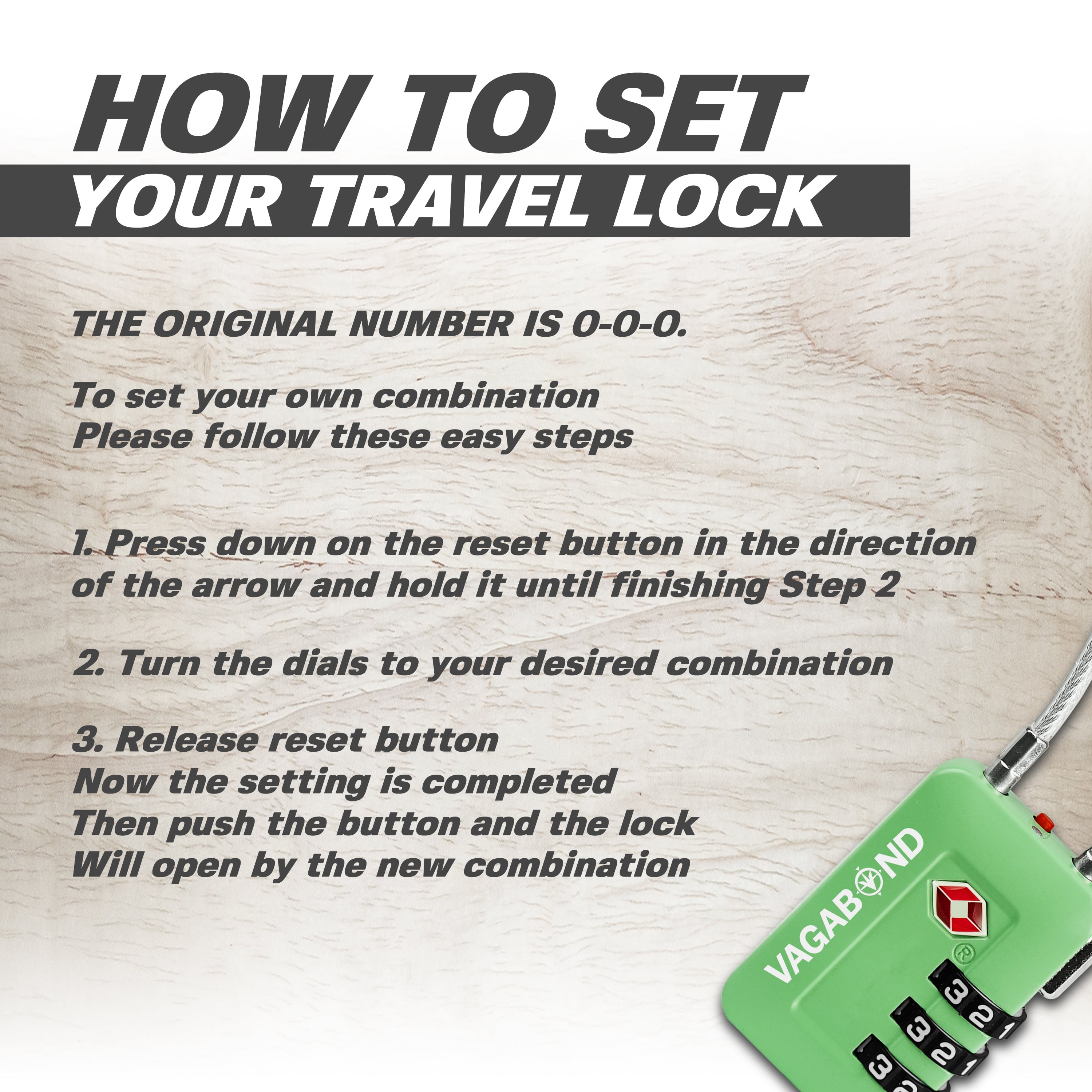 VAGABOND TSA Accepted Luggage Travel Lock 3 Digit Combination Keyless Resettable Suitcase Steel Cable Lock with Zinc Alloy Body Green 2 Pack