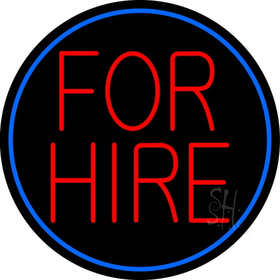 Round For Hire LED Neon Sign 18 x 18 - inches, Clear Edge Cut Acrylic Backing, with Dimmer - Bright and Premium built indoor LED Neon Sign for Bar decor.