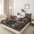 thumbnail image 3 of Feelyou Boho Snake Bed Sheets, Hippie Floral Moon Stars Full Size Sheets, Black Beige, 4 Pieces, 1 Flat Sheet, 1 Fitted Sheet and 2 Pillowcases, 3 of 5