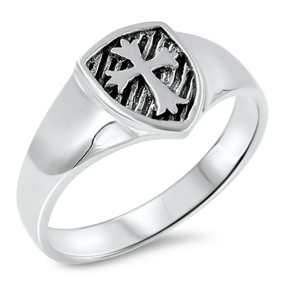 Oxidized Cross Shield Medieval Knight Ring .925 Sterling Silver Band Jewelry Female Male Size 8