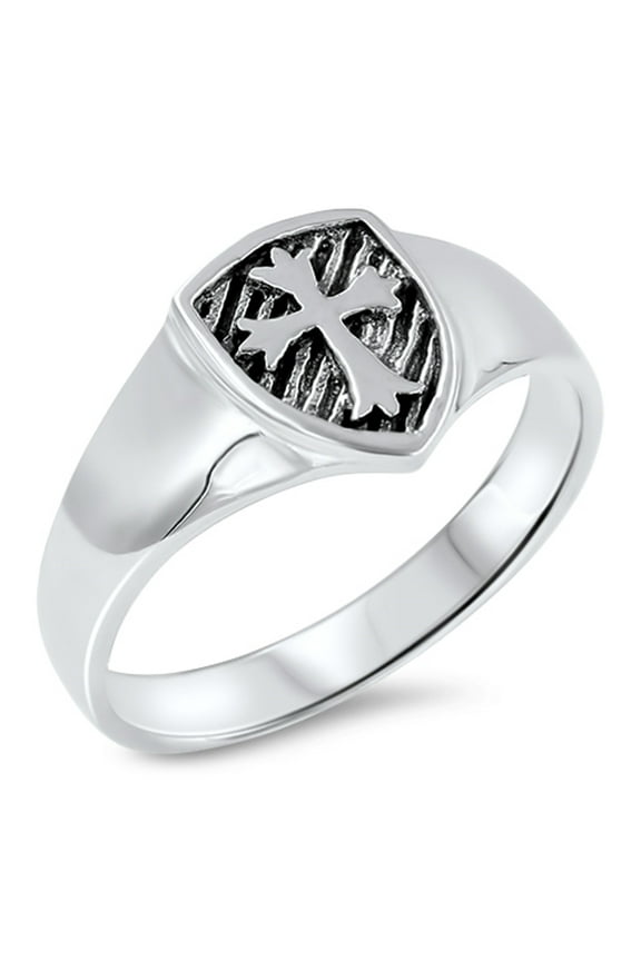 Oxidized Cross Shield Medieval Knight Ring .925 Sterling Silver Band Jewelry Female Male Size 7