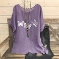 thumbnail image 2 of QATAINLAV T-Shirts d'Été de Plage pour Femmes Chic Décontracté Coton Lin Manches Courtes T-Shirts Coupe Ample Col Rond Chemisiers Mode 2025 T-Shirts à Imprimé Papillon Rabais de 90 % Liquidation Violet G, 2 of 8