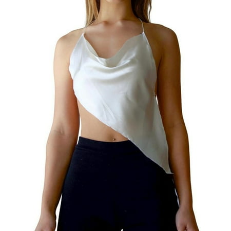 

Women s Fashion Sexy Camisole One-Line Neck Halter Slim Fit Vest White M Size