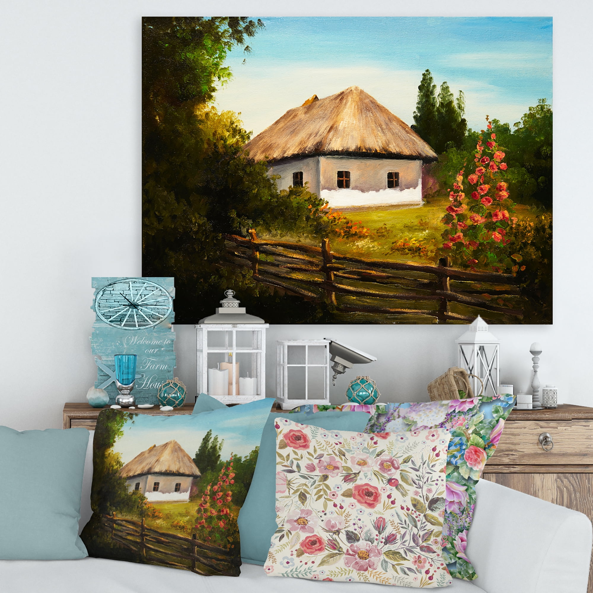 Designart ' House With Blossoming Flowers On The Mountain II ' Traditional Canvas Wall Art Print