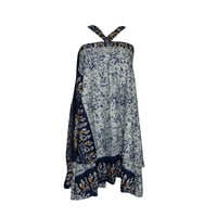 Mogul Wrap  Skirt  Premium Reversible Two Layer Blue Printed Silk Sari Beach Skirts