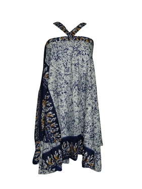 Mogul Wrap  Skirt  Premium Reversible Two Layer Blue Printed Silk Sari Beach Skirts