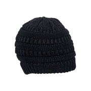 Gravity Threads Knit Soft Stretch Beanie Cap - Black Metallic