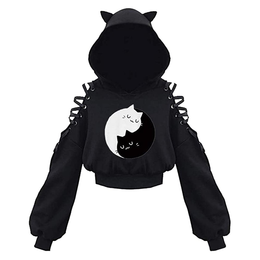 Black cat ear hoodie sale