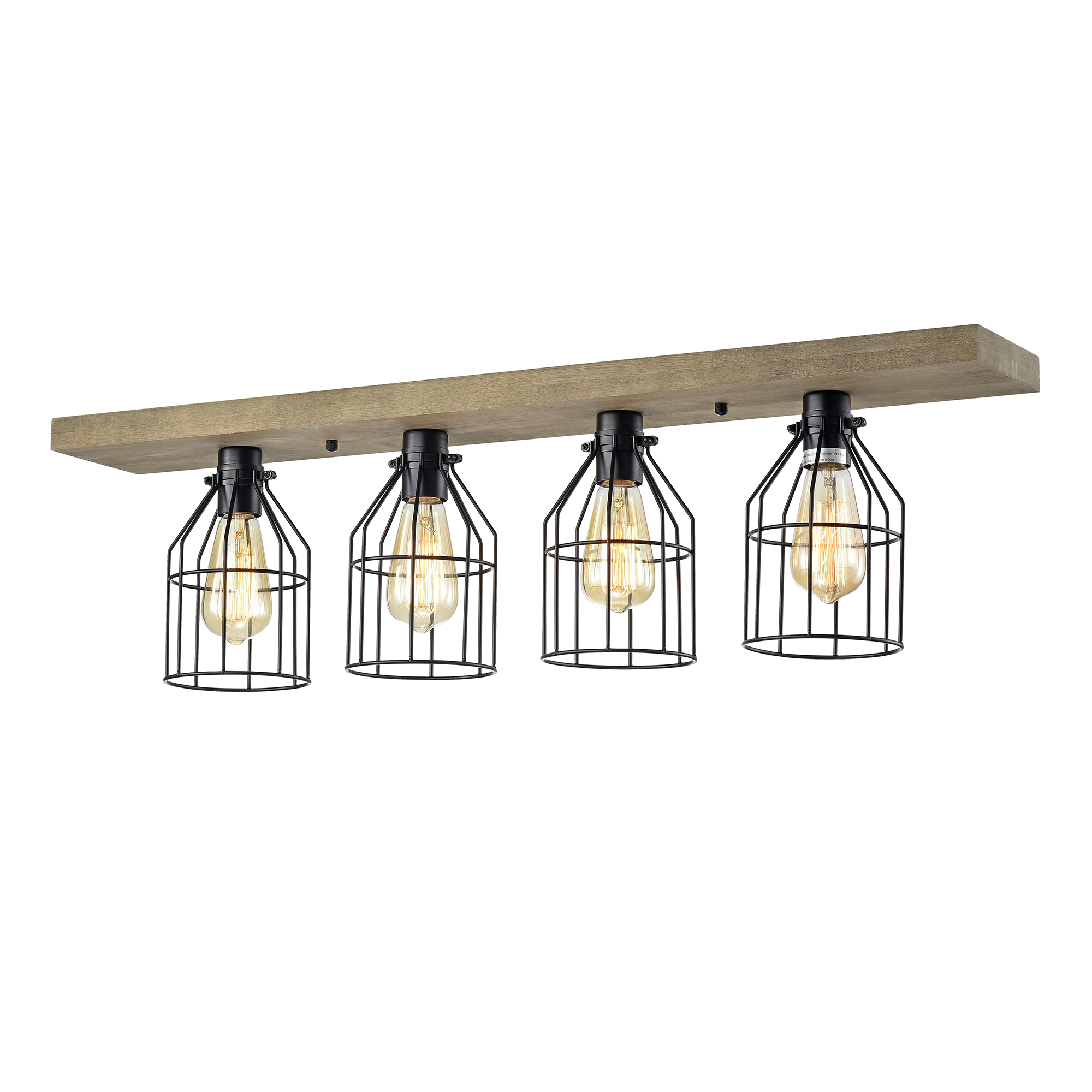 Warehouse of Tiffany Matzing 4-Light Wood and Metal Cage Flush Mount