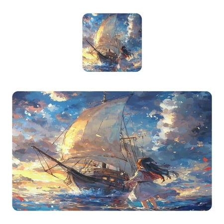 

Wobogo A Lass and Saiboat Placemats Coasters Set of 1 Heat-resistant Non-slip Easy to Clean Square Dinner Plate Mat
