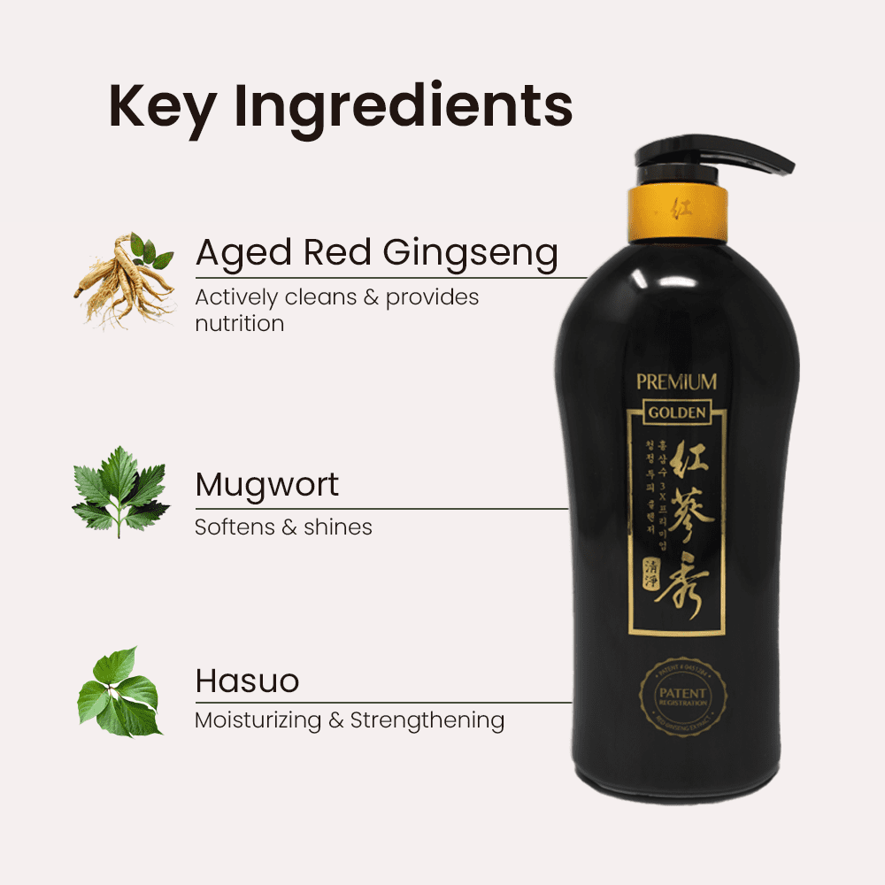 Naisture Red Ginseng 3X Premium Golden Shampoo with 6-Year Old Korean Red Ginseng Concentrate for Itchy Scalp and Thinning Hair, 730 ml