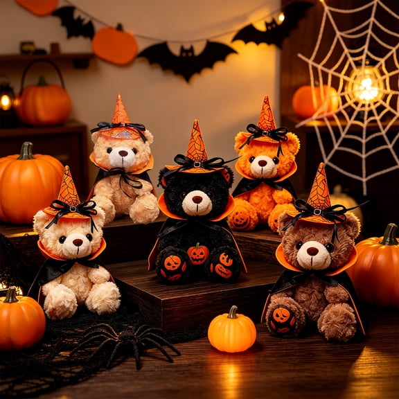 WYBXZ Brown Pumpkin Bear Plush, 11.81IN Soft Stuffed Animal, Lint-Free Halloween Plush Toy, Rustic Fall Harvest Home Decor Accent