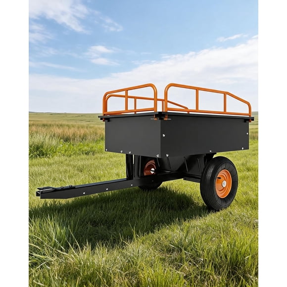 YUSAZENS Cadre Noir Orange Surélevé Côté Roue à Rayons Orange Q235 Chariot de Jardin à Côté Haut Capacité de 750 Lb Cour Ferme Chariot de Transport de Charge Lourde