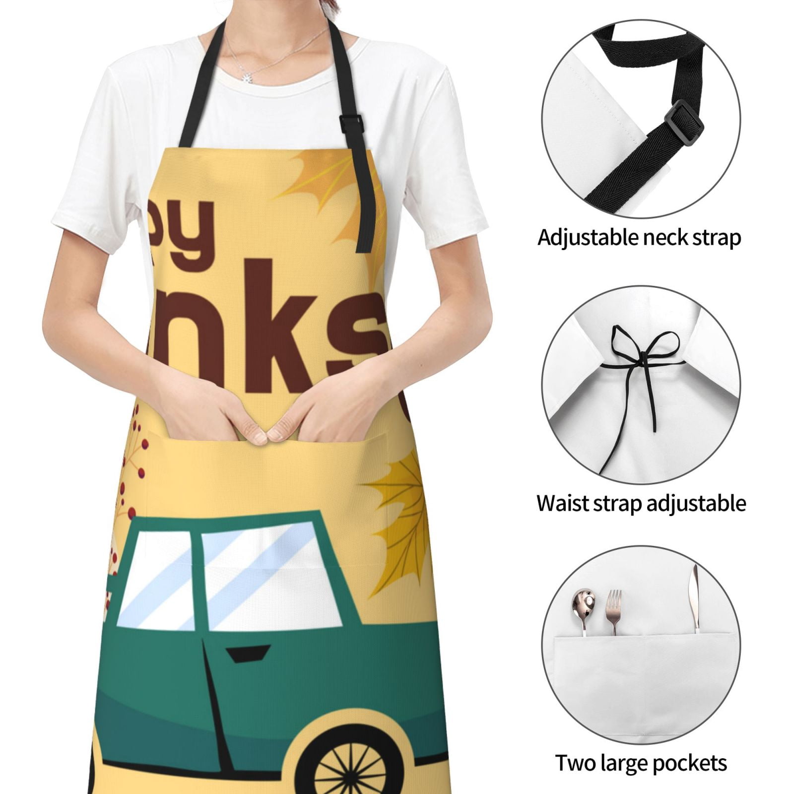 Kdxio Happy Thanksgiving Day Apron with Pockets Adjustable Kitchen Aprons for Men Women Waterproof Aprons for Cooking,Drawing,Crafting, Baking Household Cleaning