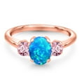 thumbnail image 3 of Gem Stone King 1.56 Ct Oval Cabochon Blue Simulated Opal Pink Lab Grown Diamond 18K Rose Gold Plated Silver Ring, 3 of 6