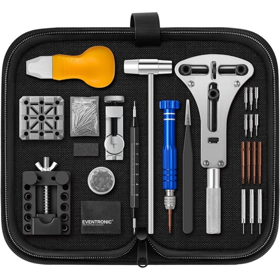 【New Upgraded】Eventronic Watch Repair Kit, Watch Link Removal Kit, Watch Battery Replacement Tool Kit & Strap Adjustment, Watch Tool Kit with Spring Bar, Case Opener, Link Remover, Carrying Case