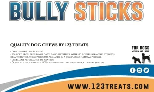12 Inch Bully Stick for Dogs (1 Pound Bag) 100% Natural Bulk Chews for Dogs & Puppies - Grass-Fed Free-Range Premium Beef Dog Bully Sticks - Small, Medium and Large Dogs Dental by 123 Treats