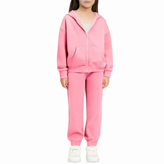 Cethrio Girls Outfit Sets Size 7-8, Warm Zip up Long Sleeve 2 Piece Girls' Clothing Sets Pink