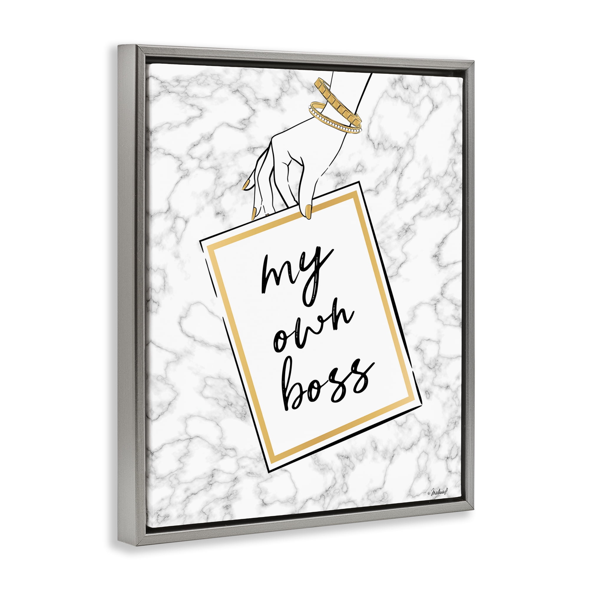 Stupell Industries My Own Boss Phrase Typography Painting Gray Floater Framed Art Print Wall Art, 25 x 31