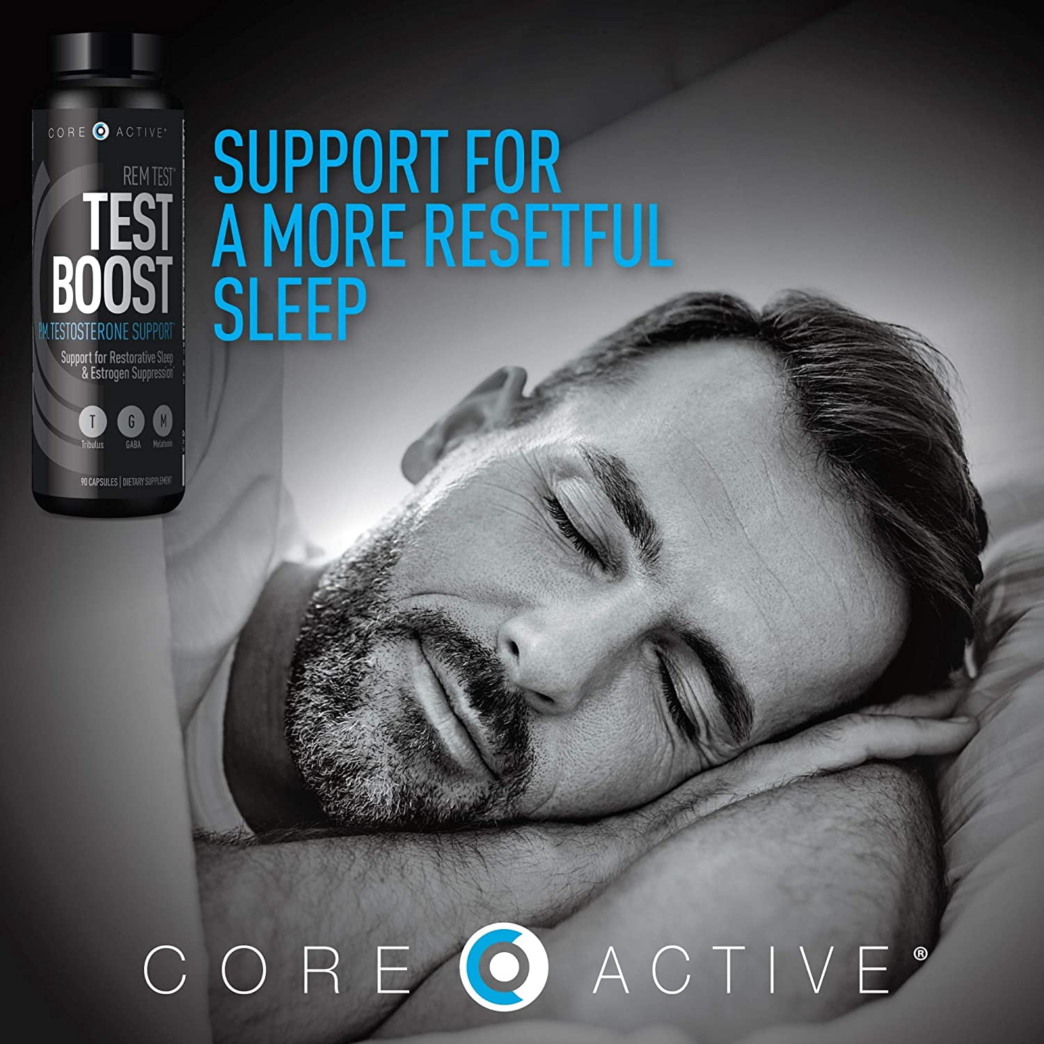 Core Active REM TEST P.M. Testosterone Boost - Sleep Aid and Relaxation for Optimal Rejuvenation - Enhance Muscle Recovery - Increase Lean Muscle Growth for Men - 90 Capsules