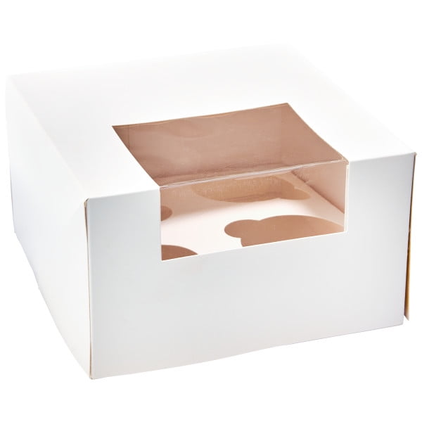 Cake Delivery Box 4ct Cupcake White w/ Window & Insert (5 boxes