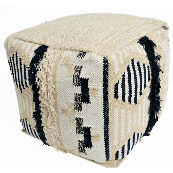 Home&Manor Wool Cotton Veranda Cube Pouf