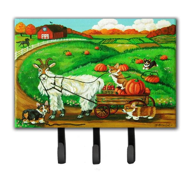 Carolines Treasures 7414TH68 Corgi Pumpkin Ride With Goat Leash or Key Holder
