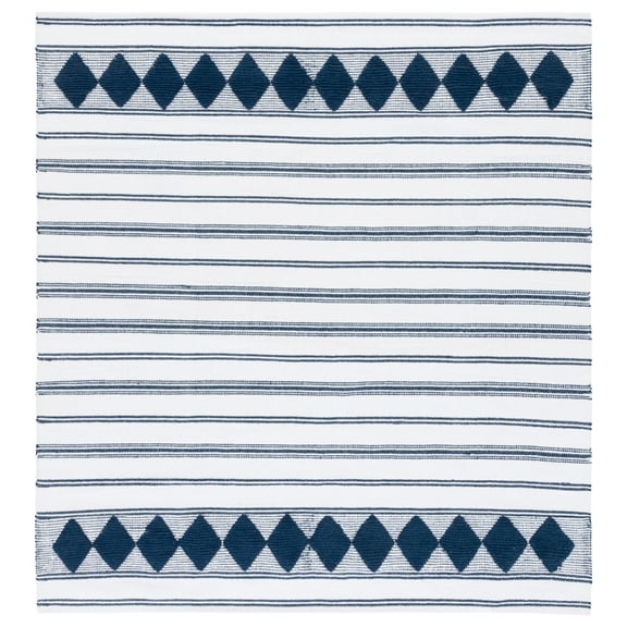 SAFAVIEH Montauk Foliage Striped Cotton Area Rug, Navy/Ivory, 6' x 6' Square