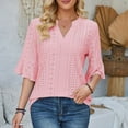 thumbnail image 2 of DHFJKG Women's Boho T Shirt Half Sleeve Summer Beach Hallow Out V Neck Solid Color Loose Fit Tunic Casual Tee Vacation Stylish Tops, 2 of 9