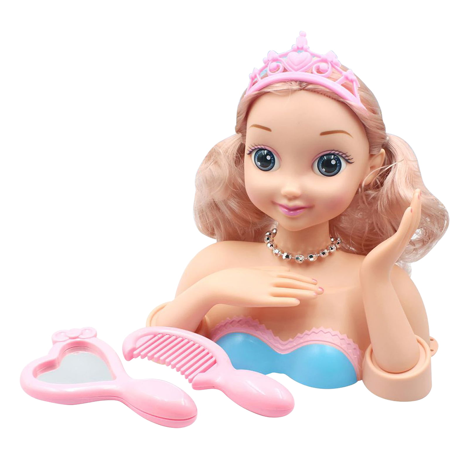 GIRLS TOY DOLL STYLING HEAD WITH ACCESSORIES COMB MIRROR MAKE UP BEAUTY VANITY 