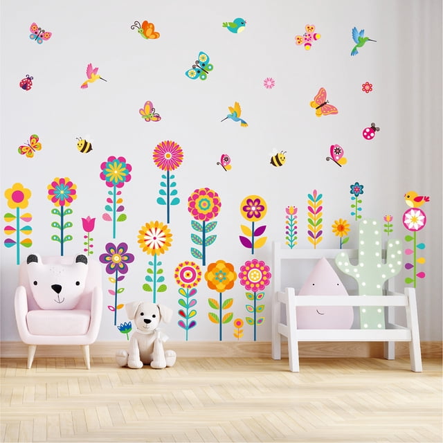 Calcomanías de pared, pegatina de zócalo de esquina de hierba de flores, mariposas decorativas, zócalo Floral, decoración de pared, habitación de niños, guardería, aula JM